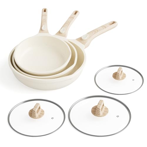 RIOVARM Induktion Bratpfannen Set mit abnehmbaren Griffen, Antihaft Pfannenset mit Deckeln 20 cm 24 cm 28 cm, Omelett Pfanne ohne PFOA, Kochgeschirr-Set für alle Herdarten, Spülmaschinen- und ofenfest von RIOVARM