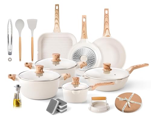 RIOVARM Induktion Töpfe und Pfannen Set mit Deckeln Granit Antihaftbeschichtung Kochgeschirr-Set mit Grillpfanne Küche Essentials Set Bratpfanne Kochtopf Sauteuse Soßenpfanne Spatel von RIOVARM