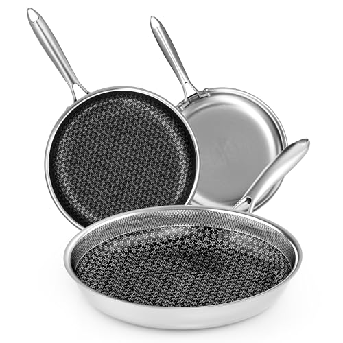 RIOVARM Edelstahl Bratpfannen Set Induktion Antihaft Pfannenset 20cm 26cm 30cm Wok Pfanne mit Edelstahlgriff Brat- & Universalpfannen für alle Herdarten Spülmaschinenfest Backofenfest Omelett-Pfanne von RIOVARM