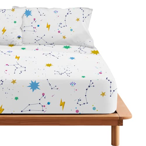 Belum | Spannbettlaken Cosmos 100% Baumwolle für Betten mit 150/160 cm, Spannbettlaken 175 Fäden von BL BELUM