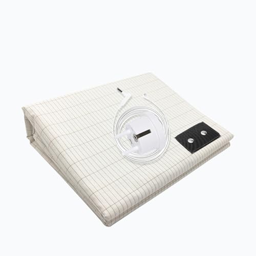 RIQINXIN Erdungsbettlaken 200x200cm Erdungsmatte mit EU Erdungskabel Leitfähige Silberfaser Grounding Bed Sheet für Besseren Schlaf 10% Silberfäden Anteil und 90% Baumwolle von RIQINXIN