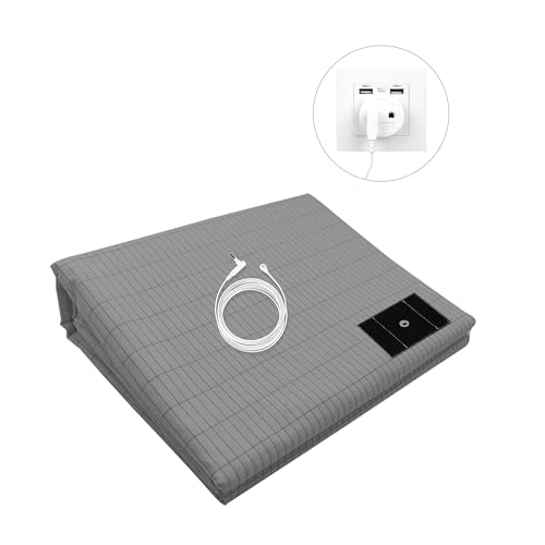 RIQINXIN Erdungsbettlaken mit 4,6 m EU Erdungskabel (68 x 132cm) Leitfähige Erdungsmatte Grounding Sheet Silberfaser für Besseren Schlaf Bio-Baumwolle Grau von RIQINXIN