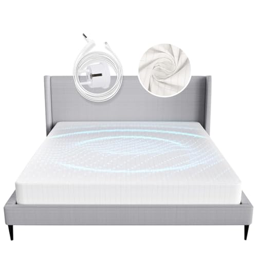 RIQINXIN Erdungsteppich Grounding Fitted Sheet – 10 % Silberfaden aus 90 % Baumwolle, EU-Kabel, Erdungsbettlaken für besseren Schlaf, Energierückgewinnung (Weiß, 160 x 200 x 35 cm) von RIQINXIN