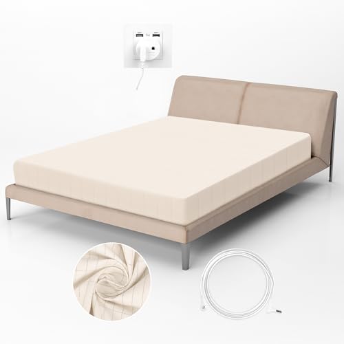 RIQINXIN Leitfähiges Erdungsspannbettlaken mit 4,6 m Erdungskabel Erdungsspannbettlaken Grounding Fitted Bed Sheet für besseren Schlaf reduziert Stress 99X203x25cm von RIQINXIN