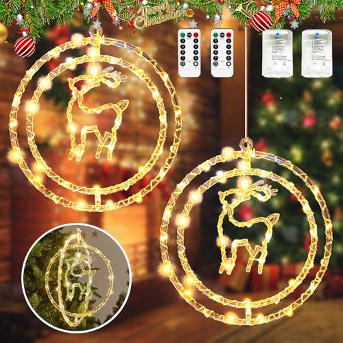 Fensterdeko Weihnachten Beleuchtet,2 Stück Weihnachtsbeleuchtung Fenster Led,3D Drehbarer Weihnachtsdeko Beleuchtet batteriebetrieben,Fenster Lichter Weihnachten für Balkon Aussen Innen Deko von RIRIDAMAI