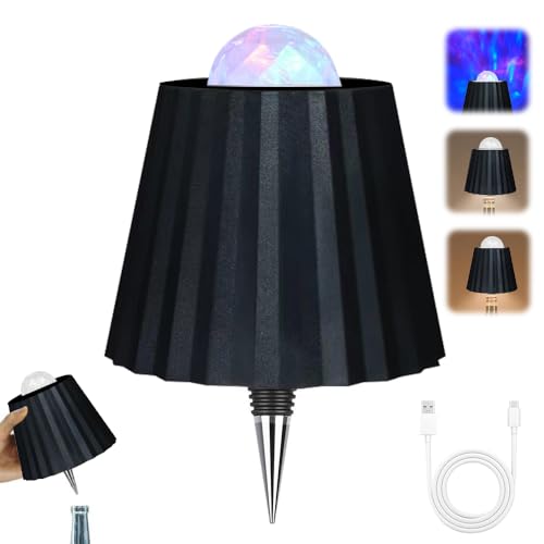 Flaschenlampe Aufsatz mit Sternenhimmel Projektor, LED Flaschenleuchte zum Stecken Aufladbar, Kabellose Flaschenlampe Dimmbar, Tischlampe, Lampe für Flaschenhals, Touch Flaschen-Lampe von RIRIDAMAI