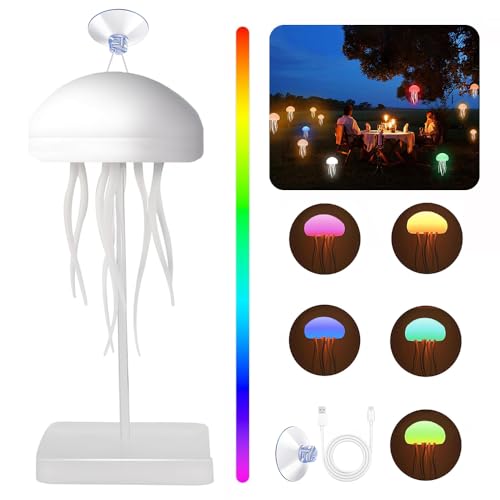 LED Quallenlampe Quallen Nachtlicht Jellyfish Lamp, Aufladbar Quallen Nachtlicht, Jellyfish Light mit Tanzenden Beinen, Schwebende Quallen Lampe Jelly Flow, für Dekorative Atmosphärenbeleuchtung von RIRIDAMAI