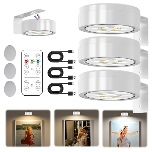 RIRIDAMAI Lichterkette,Bildbeleuchtung mit Fernbedienung, 3 Stück Magnetisches LED Bilderleuchte Dimmbar & Wiederaufladbar, Bild Licht 3 Lichtfarben, Bilderrahmen Licht, Fenstersilhouette (Weiß) von RIRIDAMAI