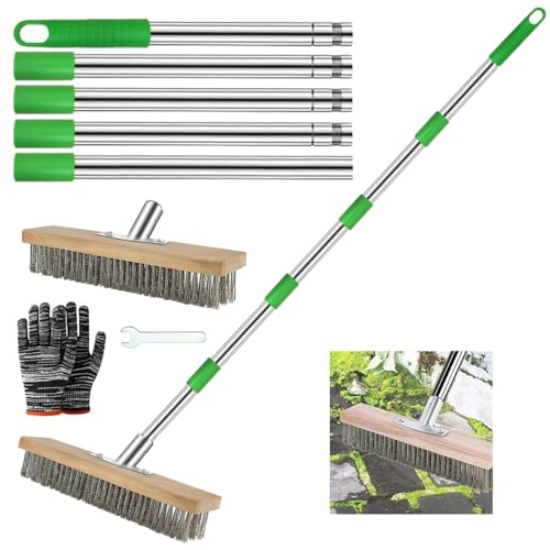 Drahtbesen mit Stiel 190cm,Stahlbesen für Unkraut,Drahtbesen Bürste 30cm,Stahldrahtbesen,für pflastersteine,moosentfernung,Algen an Dusche,Wand,Garage,Hof,Terrasse,Moos von RIRIDAMAI