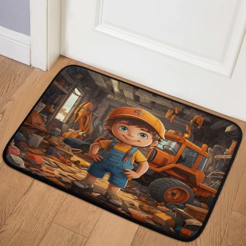 Bagger Boy Fußmatte Bagger, rutschfeste Unterseite, Teppich für Haustür, Inneneingänge oder Hartholzböden, Heimdekoration, leicht zu reinigen, 40,6 x 61 cm von RIRIX