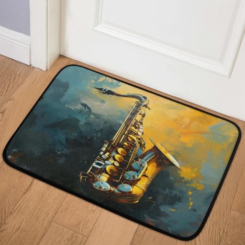 Graffiti-Fußmatte mit Musikinstrument, rutschfeste Unterseite, Teppich für Haustür, Inneneingänge oder Hartholzböden, Heimdekoration, leicht zu reinigen, 61 x 91 cm von RIRIX