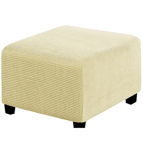 RIRWICM Quadratischer FußHocker-Bezug, Stretch-Ottomane-Bezug, Rutschfester FußHocker-Jacquard-Schonbezug, Dicker Stauraum-Ottomane-Bezug, FußHocker-Bezug Mit Elastischem Boden von RIRWICM