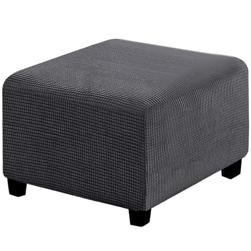 RIRWICM Stretch-FußHocker-Bezug, Quadratischer, Weicher Jacquard-All-Inclusive-Pouf-Bezug, Rutschfester Ottoman-Bezug Mit Elastischer Unterseite, Staubdicht Waschbar von RIRWICM