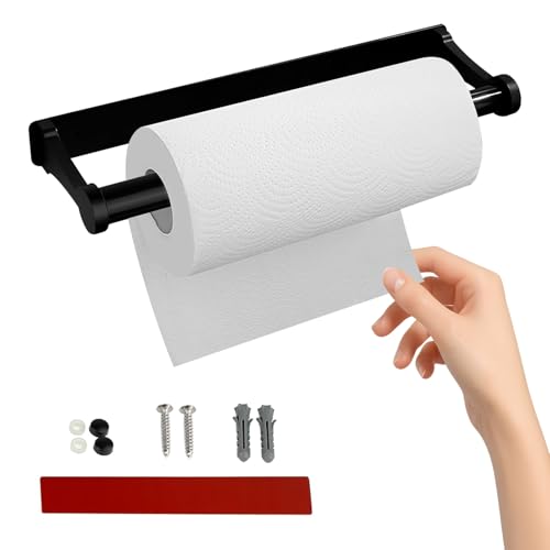 Küchenrollenhalter Ohne Bohren, Küchenrollenhalter Schwarz, Aluminiumlegierung Toiletten Küchenpapierhalter, Papierrollenhalter Selbstklebend für Küche Badezimmer Wohnzimmer von RISAKOGO