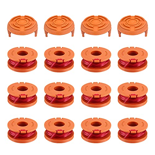 RISAKOGO 12 Stücke Rasentrimmer Faden für alle 20V Worx Rasentrimmer und 4 Stücke Trimmer Spool Cap Edger Spool Cap, Langlebige Ersatzfaden Spulen für verbesserte Schneidgeschwindigkeit von RISAKOGO