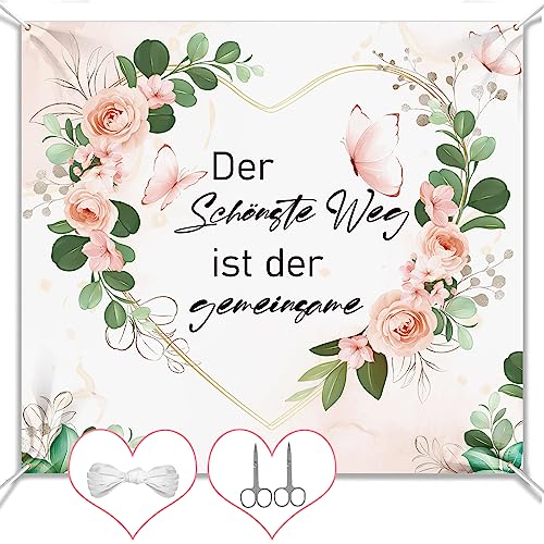 Hochzeitsherz zum Ausschneiden 200x180cm mit 2 Scheren Spiel für Das Brautpaar Hochzeit Bettlaken Hochzeitsspiele für Braut Bräutigam Brautpaar Standesamt Deko Love banner kit von RISAKOGO