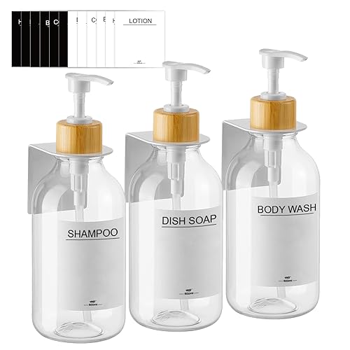 RISAKOGO Seifenspender Wandbefestigung Ohne Bohren,3er Set 500ml Seifenspender Wand Schampoospender Dusche Spülmittelspender Shampoo Spender für Küche Bad（Transparente） von RISAKOGO