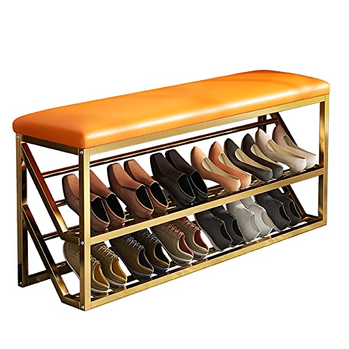 RISELY Schmiedeeiserne Schuhbank,Eingangsbereich,Schuhregal,Bank, Aufbewahrung, Organizer Mit Schwammgepolstertem Sitz Und 20 cm Tiefer Neigung, Hält Bis Zu 100 Kg,für Den Hauseingang,Flur (orange) von RISELY