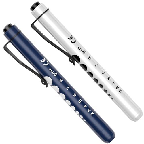 Diagnostikleuchte Pupillenleuchte, RISEMART 2 Stück Wiederverwendbare LED Stiftlampe mit Taschenclip alsr Krankenschwestern Ärzte Schüler Stiftlicht (Dunkelblau und weiß) von RISEMART