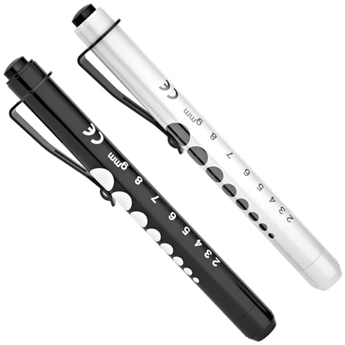 Diagnostikleuchte Pupillenleuchte, RISEMART 2 Stück Wiederverwendbare LED Stiftlampe mit Taschenclip alsr Krankenschwestern Ärzte Schüler Stiftlicht(Schwarz und weiß) von RISEMART