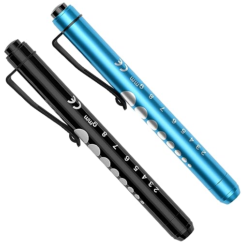 Diagnostikleuchte Pupillenleuchte, RISEMART 2 Stück Wiederverwendbare LED Stiftlampe mit Taschenclip alsr Krankenschwestern Ärzte Schüler Stiftlicht (Schwarz und blau) von RISEMART