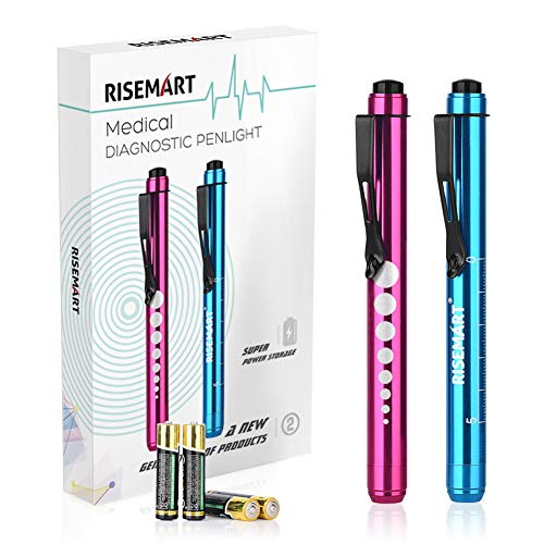 Diagnostikleuchte Pupillenleuchte, RISEMART 2 Stück Wiederverwendbare LED Stiftlampe mit Taschenclip alsr Krankenschwestern Ärzte Schüler Stiftlicht mit 4 Batterien (Rot und blau.) von RISEMART