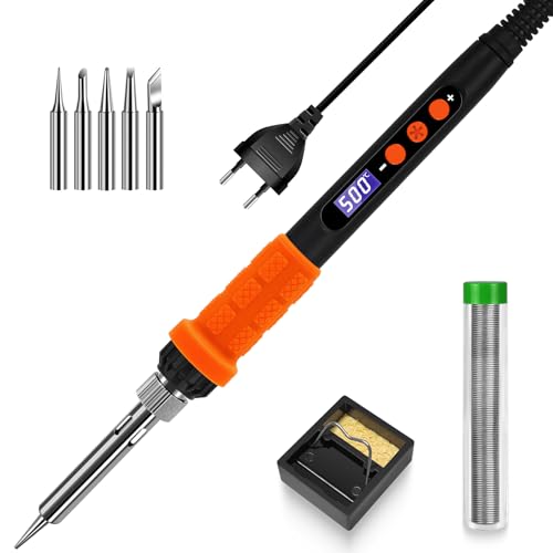 Lötkolben-Set mit LCD-Anzeige, 100W LED-Display einstellbare Temperatur, Lötkolben mit automatischem Schlafmodus, Lötpistole mit 5 Lötspitzen, Lötzinn, Ständer, Schweißwerkzeug Blau von RISEMART