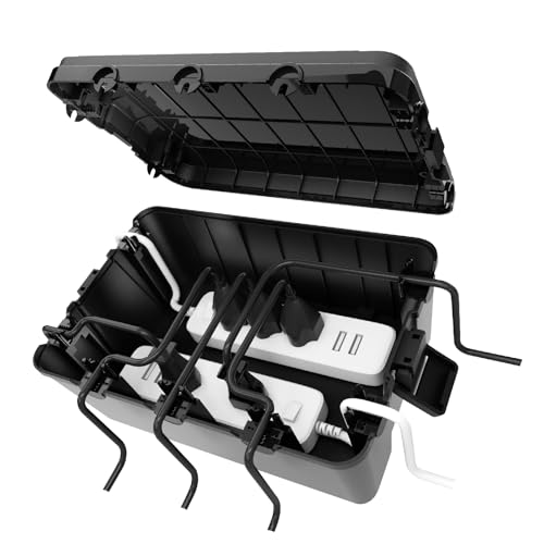 RISEMART extra große kabelbox (32 * 21 * 13 cm), IP54 wasserdicht, 7 Kabeleingänge und -ausgänge (3 vorne und 4 seitlich) Outdoor kabel safe box, Timer-Steckdose, Polypropylen, schwarz von RISEMART