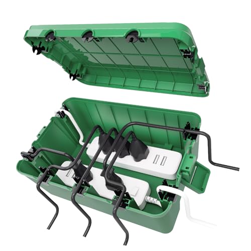 RISEMART extra große kabelbox (32 * 21 * 13 cm), IP54 wasserdicht, 7 Kabeleingänge und -ausgänge (3 vorne und 4 seitlich) Outdoor kabel safe box, Timer-Steckdose, Polypropylen, schwarz von RISEMART