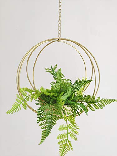 RISEON Boho Gold Metall Pflanzenaufhänger, Geometrisch Hängende Pflanzgefäß, Moderner Mitte Jahrhundert Luftpflanzenhalter Ständer, minimalistischer Übertopf für Innen Außen Zuhause Hochzeit Dekor von RISEON