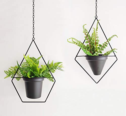 RISEON Set von 2 Boho-Metall-Pflanzenaufhängern, runder Übertopf zum Aufhängen, minimalistischer Übertopf für drinnen und draußen, Heimdekoration für Hochzeiten (schwarz) von RISEON