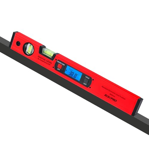Neigungsmesser, RISEPRO Digitale Neigungsmesser Winkel Finder Gauge Spirit Level aufrecht Magnet 360 ° Range 416 mm lang mit Hintergrundbeleuchtung Rot von RISEPRO
