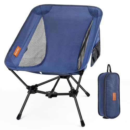 RISEPRO Klappbarer Campingstuhl, tragbar, leicht, mit Stabiler dreieckiger Struktur und 2-seitiger Tasche für Outdoor-Rucksacktouren, Wandern, Reisen, Picknicks, Angeln Marineblau von RISEPRO
