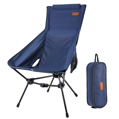 RISEPRO Klappbarer Campingstuhl, tragbar, leicht, hohe Rückenlehne, mit Stabiler dreieckiger Struktur und 2-seitiger Tasche für Outdoor-Rucksacktouren, Wandern, Reisen, Picknick, Angeln Marineblau von RISEPRO
