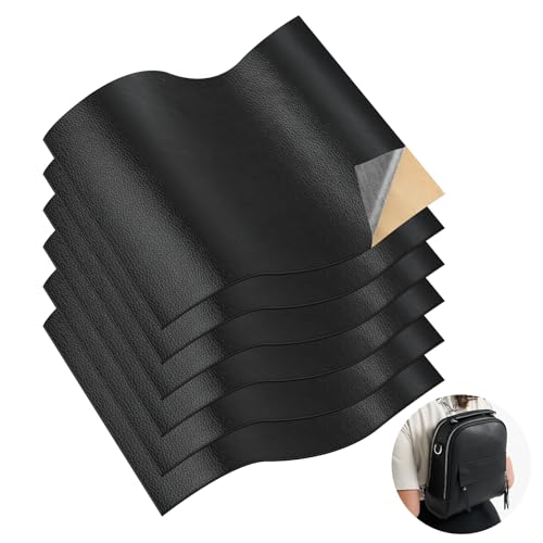 Kunstleder Selbstklebend 20 x 30cm, 6 Stück Schwarz Leder Reparatur Set, Wasserdichtes Kunstleder Reparaturset, Lederflicken Selbstklebend für Couch, Autositz, Taschen Leder Reparatur von RISF