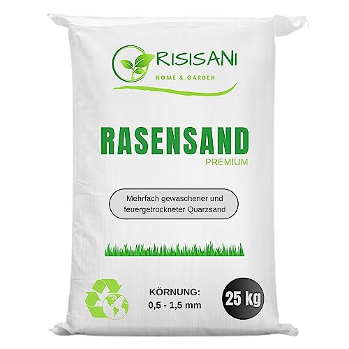 RISISANI® Rasensand Premium 0,5-1,5 mm | 25 kg | Quarzsand gewaschen und feuergetrocknet | Rasen sanden von RISISANI