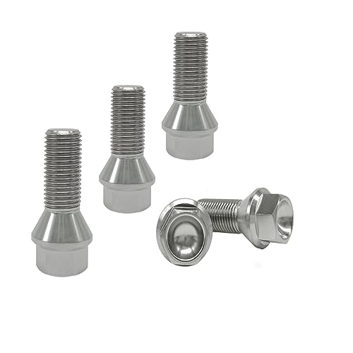 RISON-Titan M12/M14x1.5 Lug Bolzen Schaft 6AL4V Luft- und Raumfahrt Grade Kegel Sitz Titan Bunte Rad Lug Bolzen 20 PCS, M12x1.5x26mm, Titan Silber von RISON-Titanium