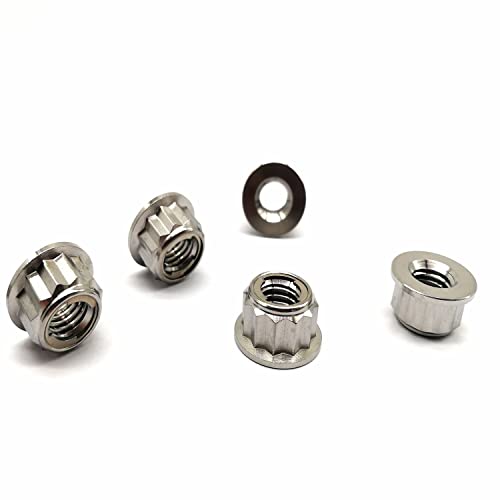 RISON Titan Mutter M10 x 1.25mm Bi-Hex Kettenradmutter M10 Titan Mutter 12PT Flansch Kontermutter Titanlegierungurfarbe Titan Metall Kontermutter 5 Stück von RISON-Titanium