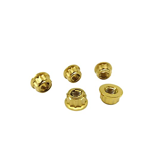 RISON Titan Mutter M10 x 1.25mm Bi-Hex Kettenradmutter M10 Titan Mutter 12PT Flansch Kontermutter golden Titan Metall Kontermutter 5 Stück RISON Titan Mutter M10 x 1.25mm Bi-Hex Kettenradmutter M10 Titan Mutter 12PT Flansch Kontermutter golden Titan Metall Kontermutter 5 Stück von RISON-Titanium