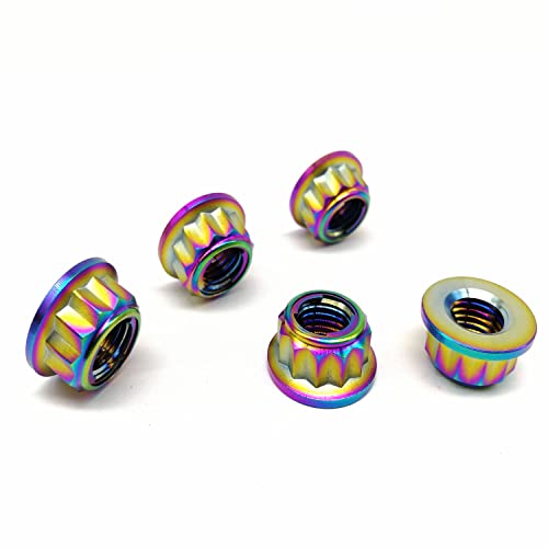 RISON Titan Mutter M10 x 1.25mm Bi-Hex Kettenradmutter M10 Titan Mutter 12PT Flansch Kontermutter irisierend Titan Metall Kontermutter 5 Stück RISON Titan Mutter M10 x 1.25mm Bi-Hex Kettenradmutter M10 Titan Mutter 12PT Flansch Kontermutter irisierend Titan Metall Kontermutter 5 Stück von RISON-Titanium