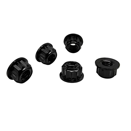 RISON Titan Mutter M6 x 1.0mm Bi-Hex Kettenradmutter M6 Titan Mutter 12PT Flansch Kontermutter Schwarz Titan Metall Kontermutter 5 Stück von RISON-Titanium