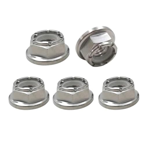 RISON Titan Sechskantmuttern M10, 5 Stück Sicherungsmuttern Flansch Nylon Kontermutter GR5 M10x1.5mm, Selbstsichernde Muttern Stoppmutter, Sechskant Schraubenmuttern Flanschmuttern Kontermuttern Set von RISON-Titanium