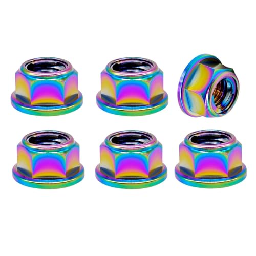 RISON-Titanium 6 Stück Titan Mutter M6, GR5 Titan Kettenradmutter Flanschmuttern Sicherungsmuttern Flansch Vollmetall Kontermutter Klemmmuttern Sechskantmuttern für Fahrrad, Motorrad von RISON-Titanium