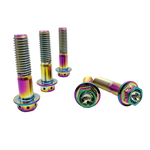 RISON Titanium Bolzen M10x1.25x60mm Titan Flansch Schrauben TC4 Titan Schrauben Sechskantschraube irisierend GR5 Titan Bolzen 5 Stück von RISON-Titanium