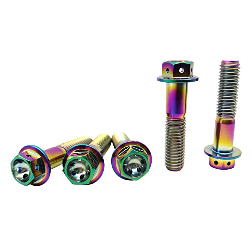 RISON Titanium Bolzen M10x1.25x65mm Titan Flansch Schrauben TC4 Titan Schrauben Sechskantschraube irisierend GR5 Titan Bolzen 5 Stück von RISON-Titanium