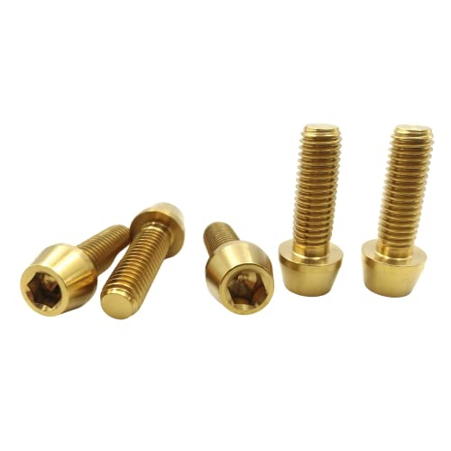 RISON Titanium Bolzen M4x0.7x12mm Bolzen Konischer Innensechskant Schrauben GR5 Schrauben TC4 Innensechskant Bolzen golden Sechskant Innensechskantschrauben für Fahrradvorbau 5 Stück von RISON-Titanium