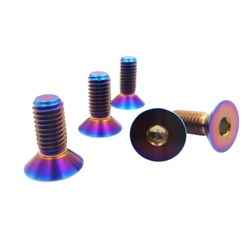RISON Titanium Bolzen M5x0.8x10mm Innensechskant Senkkopfschrauben GR5 Flachkopf Bolzen gebrannt Blau Titan Senkkopf Bolzen TC4 Titan Inbusschlüssel Bolzen für Fahrrad MTB 5 Stück von RISON-Titanium