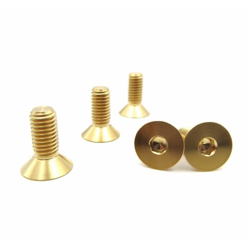 RISON Titanium Bolzen M5x0.8x15mm Innensechskant Senkkopfschrauben GR5 Flachkopf Bolzen golden Titan Senkkopf Bolzen TC4 Titan Inbusschlüssel Bolzen für Fahrrad MTB 5 Stück von RISON-Titanium