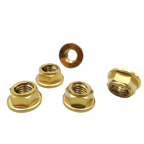 RISON Titanium Mutter Titan Flansch Vollmetall Kontermutter M6x1.0mm Titan Kettenradmutter GR5 Sicherungsmutter golden 6AL4V Titanflansch-Sicherungsmutter 5 Stück von RISON-Titanium