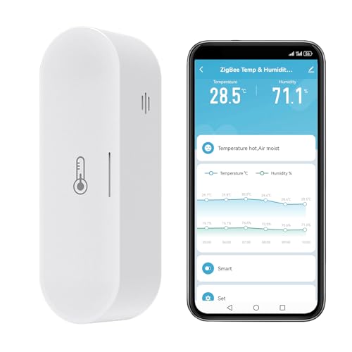 Intelligentes Thermometer-Hygrometer: USB/batteriebetriebenes Zigbee-Innenthermometer und Feuchtigkeitssensor, Homekit-Temperaturmonitor funktioniert mit Alexa, Zigbee-Hub erforderlich (1-Pack) von RISOON
